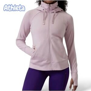 Athleta Womens Hooded Zip Up Jacket Light Purple Size L Thumbhole Pockets